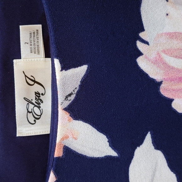 Eliza J Navy Multi Floral Bell Sleeve Shift Dress Size 2 - Picture 3 of 5